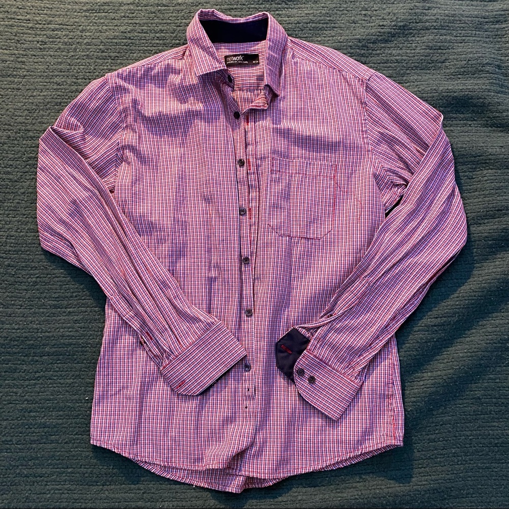 Classic Red White and Blue Striped Pattern Long Sleeve Button Up Medium
